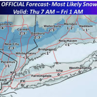 <p>The Hudson Valley should be spared from significant snowfall from the Nor&#x27;easter, with the map above showing projected accumulations of between 1 and 3 inches, and a wintry mix south of I-287.</p>