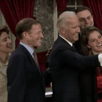 <p>Joe Biden takes a selfie with U.S. Sen. Richard Blumenthal, his wife and two of his children, Claire and David.</p>