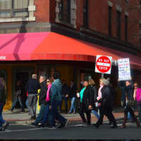 <p>The Women&#x27;s March for Connecticut goes up Washington Boulevard and down to Trump Parc at Tresser Boulevard.</p>