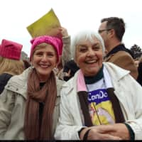 <p>From left, Founder&#x27;s Hall band member Carole Long with professor Darla Shaw of Ridgefield at the Women&#x27;s March on Washington.</p>
