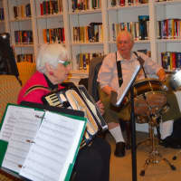 <p>From left, Ridgefield resident Darla Shaw and Ridgefield resident Frank Lancaster are members of the Senior Melodiers from Founders Hall.</p>