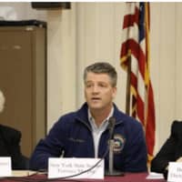 <p>Sen. Terrence Murphy addresses the crowd at the Morabito Community Center Thursday evening at a meeting hosted by Cortlandt Supervisor Linda Puglisi and Buchanan Mayor Theresa Knickerbocker.</p>