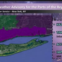 <p>A look at areas covered by the Winter Weather Advisory (in purple).</p>