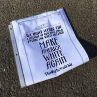 <p>One of white supremacist fliers found in driveways on Newtown Avenue. Norwalk Police are investigating.</p>