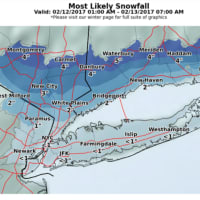 <p>A look most likely snowfall accumulations for the latest winter storm that will impact the area.</p>