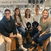 <p>From left, Donuel Roman, Taylor Macchia, Emma Boland, Anna Spek, Annie Baldyga.  All five students from Joel Barlow High School in Redding were awarded a gold medal and Best Jewelry in Show at the Scholastic Art Awards.</p>