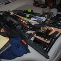 <p>Some of the weapons seized at a North Stamford home.</p>