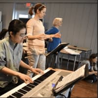 <p>Student Assistant Musical Director Alex Wu, Musical Director Claire Simard, and Director Andy Barrett</p>