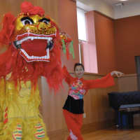 <p>The lion is part of the Chinese Lion Dance program, which came to the Darien Library on Tuesday.</p>