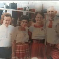 <p>Some members of the Newtown Rocking Roosters Square Dance Club. in the earlier years  Third from left is Ellie Sturges, club historian.</p>