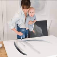 <p>Artist Bethany Brooke of Westport sometimes paints with her young son Nick.</p>