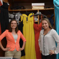 <p>From left Sarina Gersten and Alasandra Primavera with prom dresses they have collected to be given to teens in need.</p>