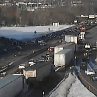 <p>A look at the jackknifed tractor-trailer.</p>