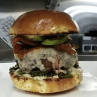 <p>One of the burgers served on the Bounty Food Truck</p>
