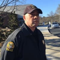 <p>Greenwich Police Lt. Kraig Gray briefing media on the lockdown at Greenwich High School Wednesday afternoon.</p>
