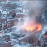 <p>A drone captured a five-alarm fire allegedly started by a Yonkers contractor.</p>