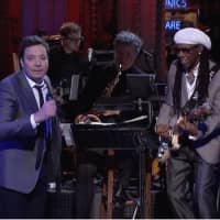 <p>Host Jimmy Fallon celebrates his return to &#x27;Saturday Night Live&#x27; with guitarist Nile Rodgers of Westport with a triumphant live version of &#x27;Let&#x27;s Dance.&#x27;</p>