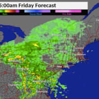 <p>A projected look at a radar image for 5 a.m. Friday shows the rain that will overspread the area.</p>