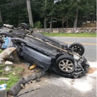<p>No serous injuries were reported in this rollover crash Monday on Fillow Street in Norwalk.</p>