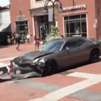 <p>A screenshot of a car after it hit anti-racist protesters Saturday in Charlottesville, Va. One person was killed.</p>