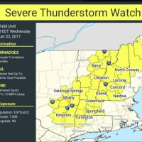 <p>A look at areas, including Dutchess County, where a Severe Thunderstorm Watch is in effect with tornadoes possible.</p>