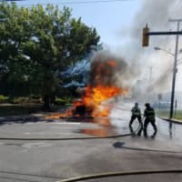 <p>A tractor trailer caught fire in Teterboro.</p>