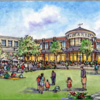 <p>A rendering of the mixed-used redevelopment that will include a hotel, residences and retail stores.</p>