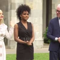<p>Dove Cameron and China Anne McClain of &#x27;The Descendants&#x27; with Tim Gunn of &#x27;Project Runway&#x27; at Lyndhurst.</p>