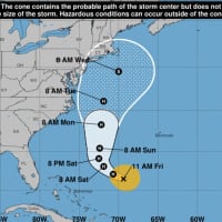 <p>An updated projected path for Jose shows it picking up strength over the weekend and heading up the East Coast toward Connecticut.</p>