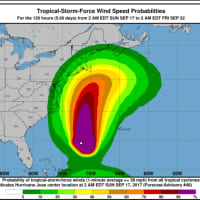 <p>A look at projected wind strengths for Hurricane Jose.</p>