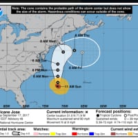 <p>The latest projected forecast path for Category 1 Jose, released Sunday morning by the National Hurricane Center.</p>