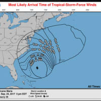 <p>The most likely arrival time of tropical-storm force winds from Hurricane Maria.</p>