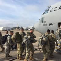 <p>Members of the Connecticut National Guard board a cargo plane Tuesday for Puerto Rico, where they will help establish a communications infrastructure.</p>