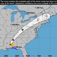 <p>The map shows the path of Nate moving toward the Northeast.</p>