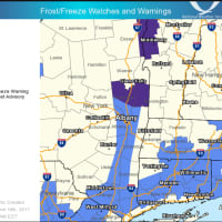 <p>A look at areas where the frost advisory is in effect. There are freeze warnings in some counties north of Albany.</p>