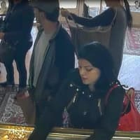 <p>The suspects bought an item for cash while they stole $17,000 worth of jewelry from Campus Jewelers in Wilton Center on Thursday. The suspects are shown in a surveillance camera photo.</p>