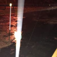 <p>The roadway is under water on Route 8 in Shelton late Tuesday.</p>