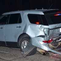 <p>A drunken driver rear-ended this Connecticut State Police SUV that was stopped to investigate a fatal crash on I-91 northbound in Cromwell.</p>