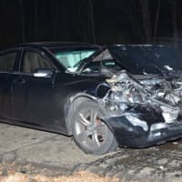 <p>A drunken driver slammed this car into a Connecticut State Police SUV that was stopped to investigate a fatal crash on I-91 northbound in Cromwell.</p>