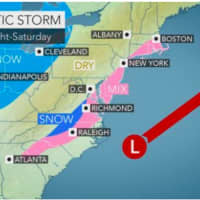 <p>A look at the areas that will be affected by the coast storm Friday night into Saturday.</p>
