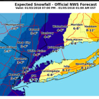 <p>Snowfall total projections released Wednesday morning by the National Weather Service.</p>