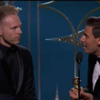 <p>Justin Paul and Benj Pasek accept the Golden Globe for Best Original Song in a Motion Picture. They won for the song &quot;This is Me&quot; from the P.T. Barnum movie &quot;The Greatest Showman.&quot;</p>