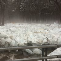 <p>Chunks of ice are blocking and overrunning the Pine Kill Creek.</p>
