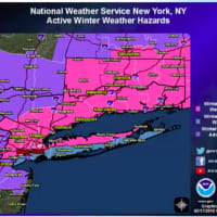 <p>Winter Storm Warnings are in effect for areas in pink, and Winter Storm Advisories for areas in purple.</p>