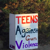 <p>On of the signs prepared by students for an anti-gun rally in Ridgefield.</p>