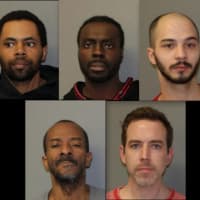 <p>The five suspects busted during the execution of the warrant in Newburgh.</p>