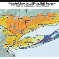 <p>A look at the latest snowfall projections, released Tuesday morning by the National Weather Service.</p>