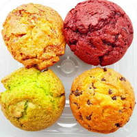 <p>French toast, red velvet, chocolate chip and pistachio muffins.</p>
