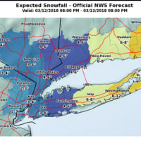 <p>The latest snowfall projections for the latest Nor&#x27;easter, released late Monday afternoon by the National Weather Service.</p>