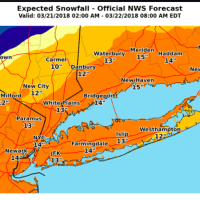<p>The latest snowfall projections for Wednesday&#x27;s Nor&#x27;easter, released late Tuesday afternoon by the National Weather Service.</p>